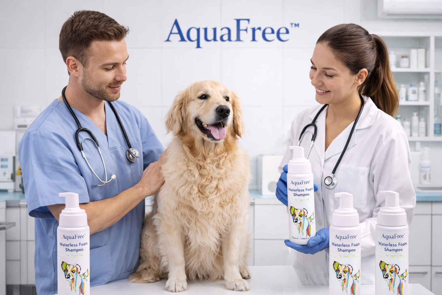 AquaFree™ – Șampon Uscat pentru Câini și Pisici (Spumă cu Aloe Vera)