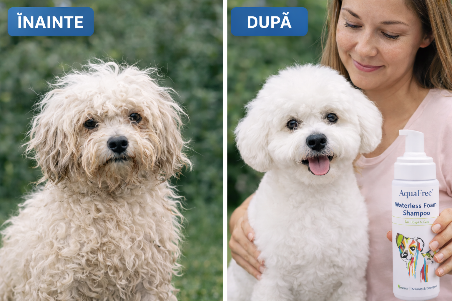 AquaFree™ – Șampon Uscat pentru Câini și Pisici (Spumă cu Aloe Vera)